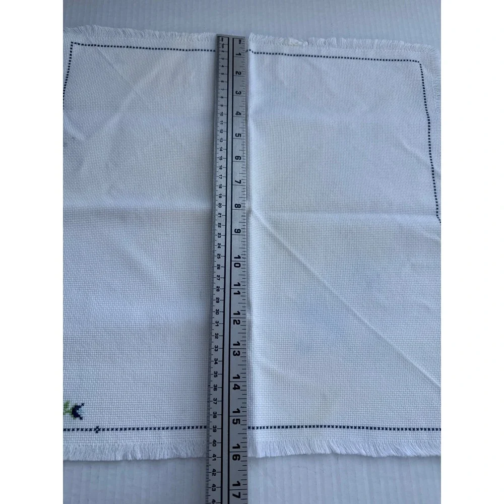 Vintage Hand Embroidered Bread Covers Set of 2 White Cross Stitch Floral Heart